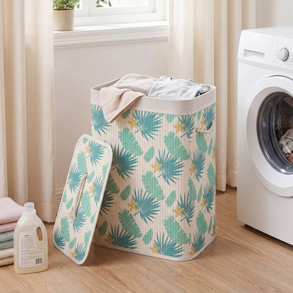 19 Gal Bamboo Clothes Hamper with Removable Liner and Portable Handles, Green