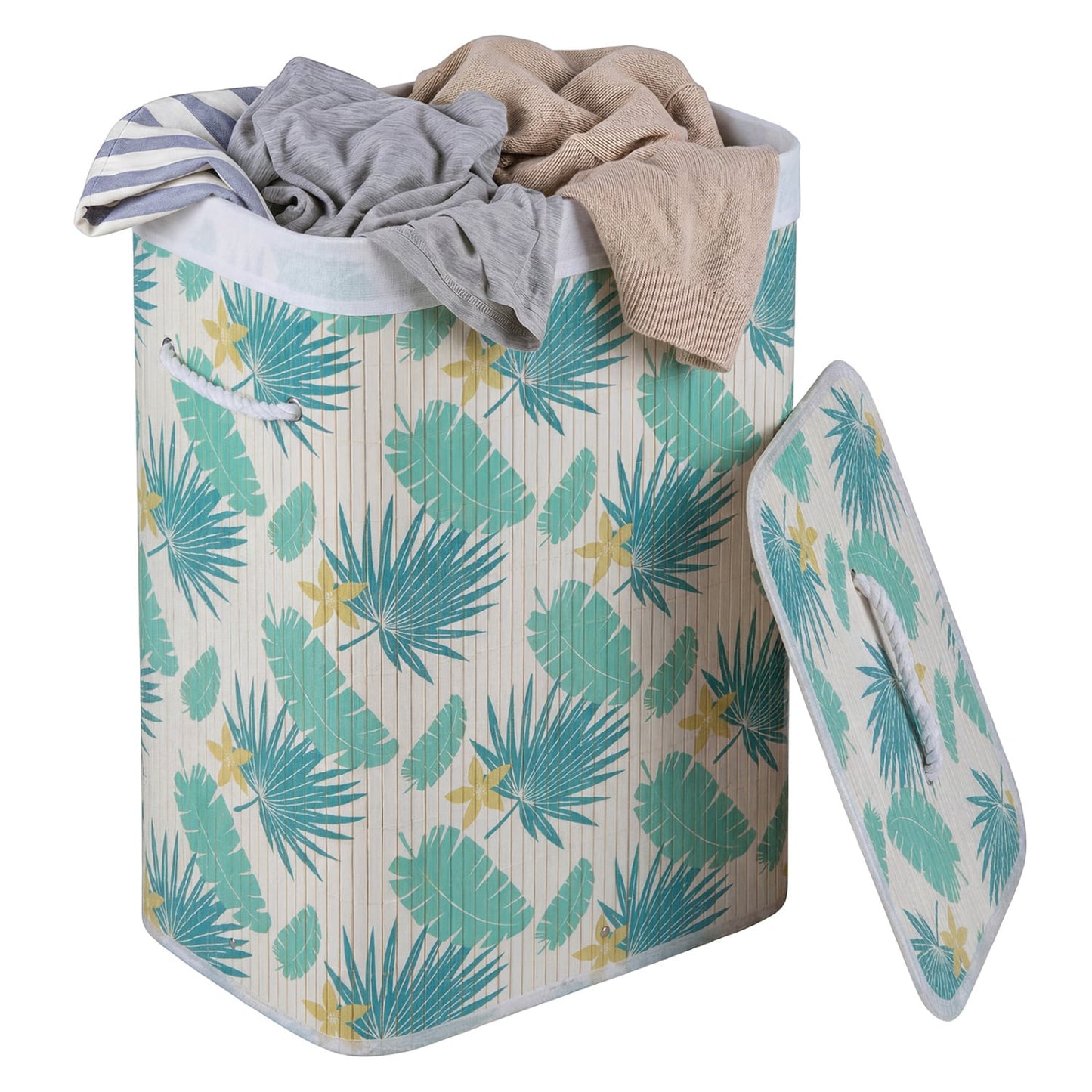 19 Gal Bamboo Clothes Hamper with Removable Liner and Portable Handles, Green