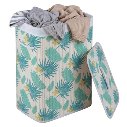 19 Gal Bamboo Clothes Hamper with Removable Liner and Portable Handles, Green