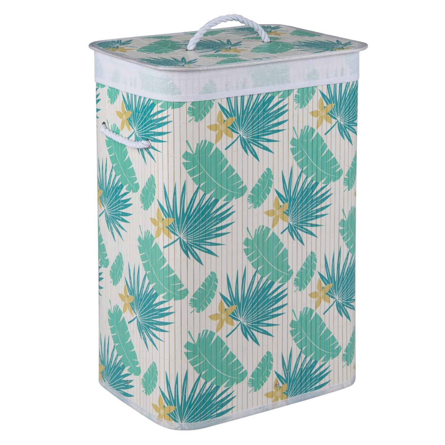 19 Gal Bamboo Clothes Hamper with Removable Liner and Portable Handles, Green
