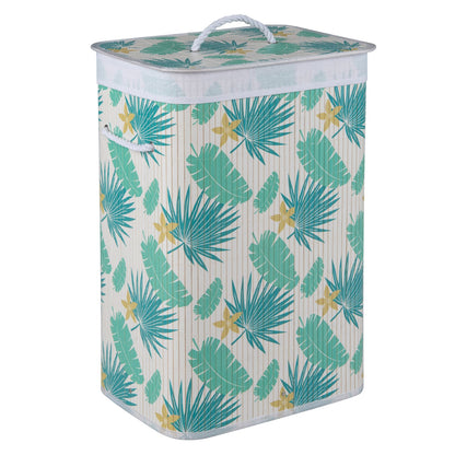 19 Gal Bamboo Clothes Hamper with Removable Liner and Portable Handles, Green