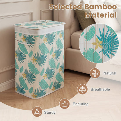 19 Gal Bamboo Clothes Hamper with Removable Liner and Portable Handles, Green