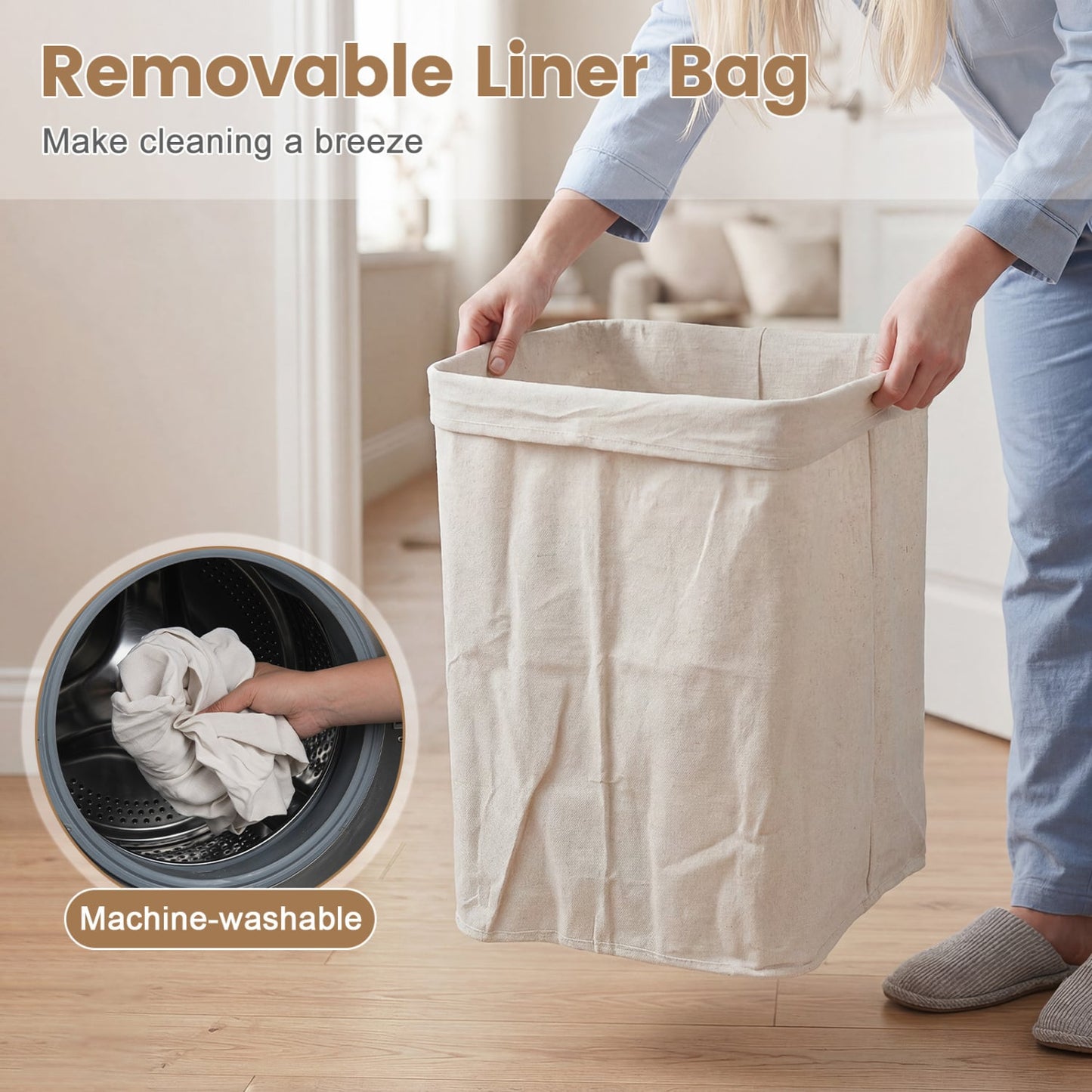 19 Gal Bamboo Clothes Hamper with Removable Liner and Portable Handles, Green