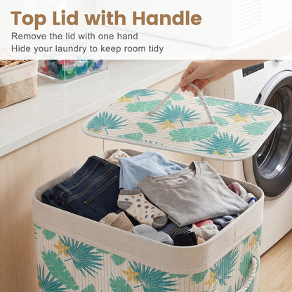 19 Gal Bamboo Clothes Hamper with Removable Liner and Portable Handles, Green