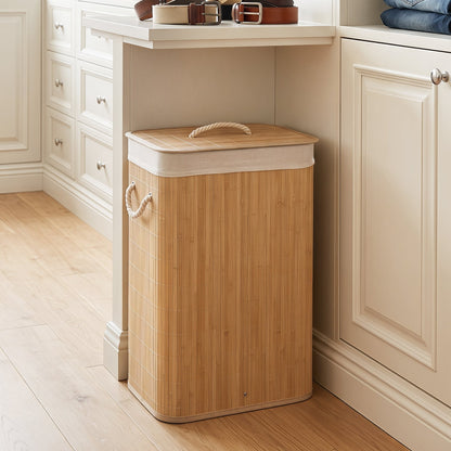 19 Gal Bamboo Clothes Hamper with Removable Liner and Portable Handles-Natrual, Natural