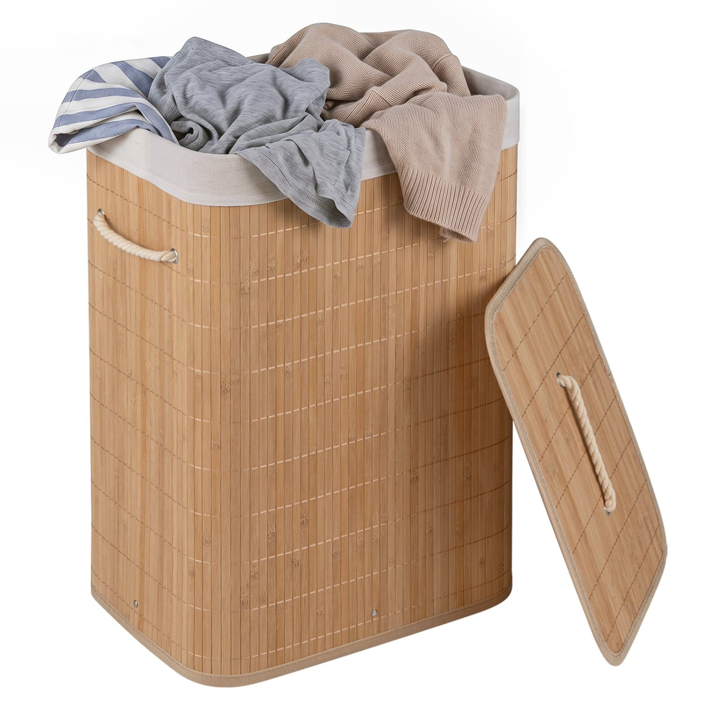 19 Gal Bamboo Clothes Hamper with Removable Liner and Portable Handles-Natrual, Natural