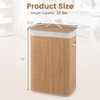19 Gal Bamboo Clothes Hamper with Removable Liner and Portable Handles-Natrual, Natural