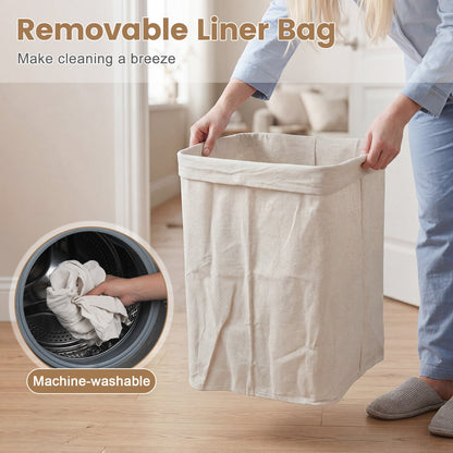 19 Gal Bamboo Clothes Hamper with Removable Liner and Portable Handles-Natrual, Natural