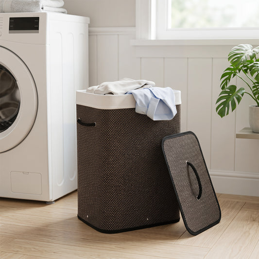 19 Gal Capacity Bamboo Clothes Hamper with Removable Liner and Portable Handles, Black Laundry Baskets Black at Gallery Canada