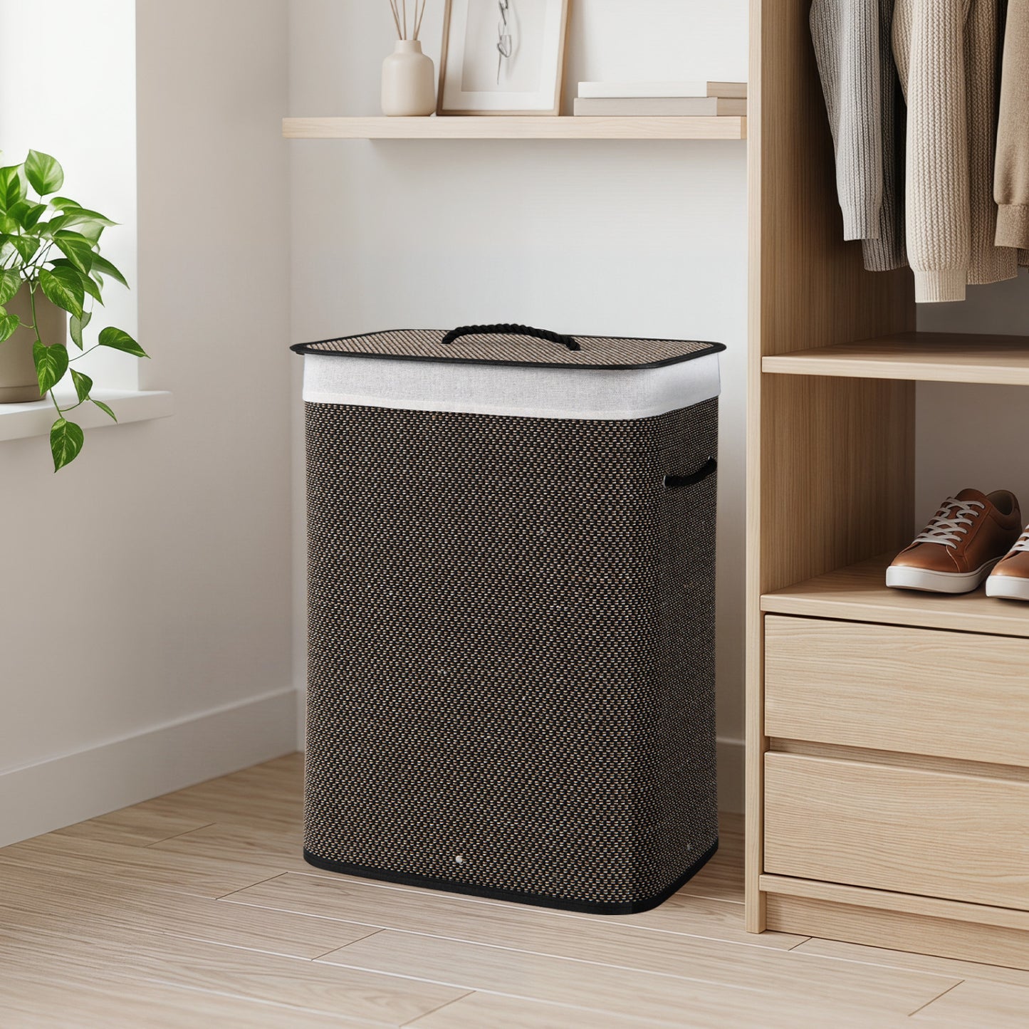 19 Gal Capacity Bamboo Clothes Hamper with Removable Liner and Portable Handles, Black Laundry Baskets at Gallery Canada