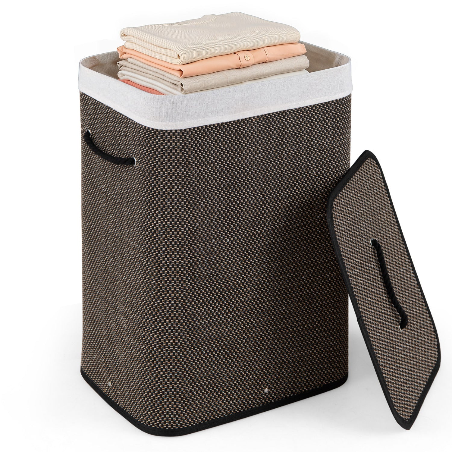 19 Gal Capacity Bamboo Clothes Hamper with Removable Liner and Portable Handles, Black Laundry Baskets Black at Gallery Canada
