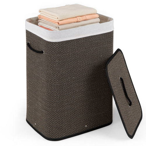 19 Gal Capacity Bamboo Clothes Hamper with Removable Liner and Portable Handles, Black