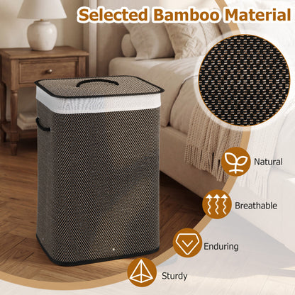 19 Gal Capacity Bamboo Clothes Hamper with Removable Liner and Portable Handles, Black Laundry Baskets at Gallery Canada