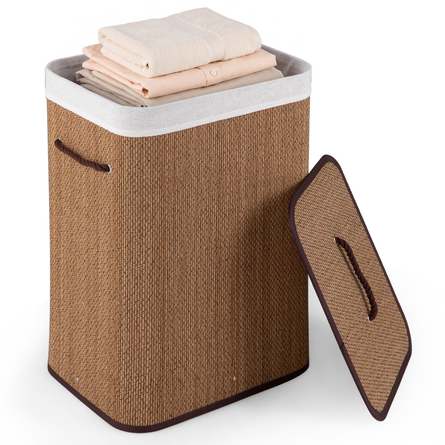 19 Gal Capacity Bamboo Clothes Hamper with Removable Liner and Portable Handles, Brown Laundry Baskets Brown at Gallery Canada