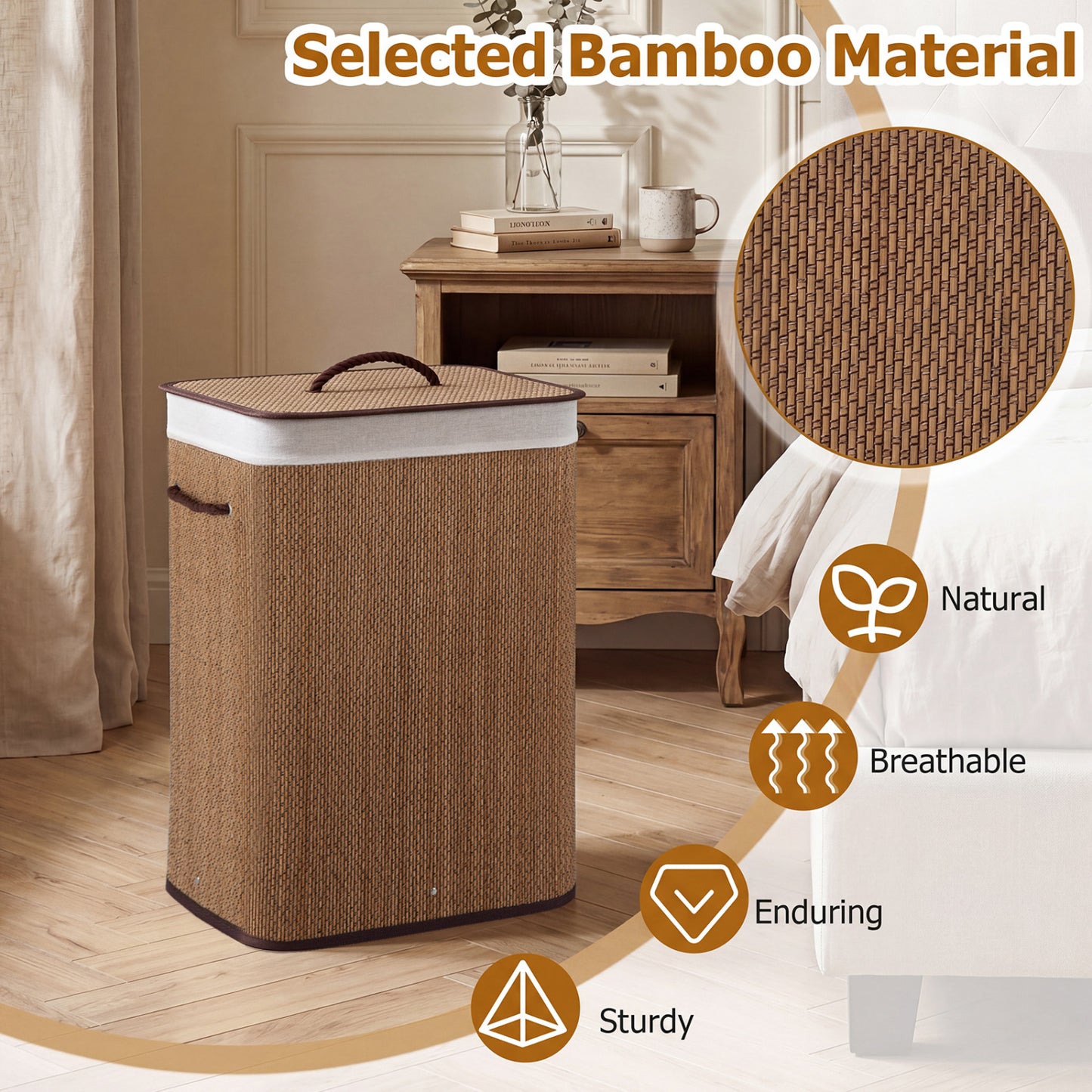 19 Gal Capacity Bamboo Clothes Hamper with Removable Liner and Portable Handles, Brown Laundry Baskets at Gallery Canada
