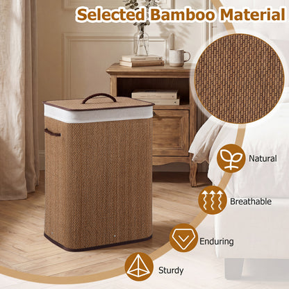 19 Gal Capacity Bamboo Clothes Hamper with Removable Liner and Portable Handles, Brown Laundry Baskets at Gallery Canada
