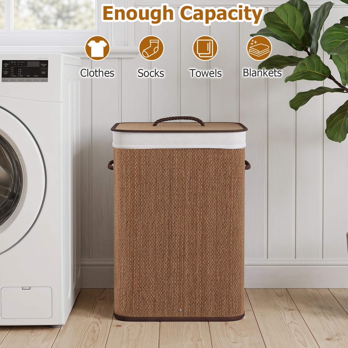 19 Gal Capacity Bamboo Clothes Hamper with Removable Liner and Portable Handles, Brown Laundry Baskets at Gallery Canada