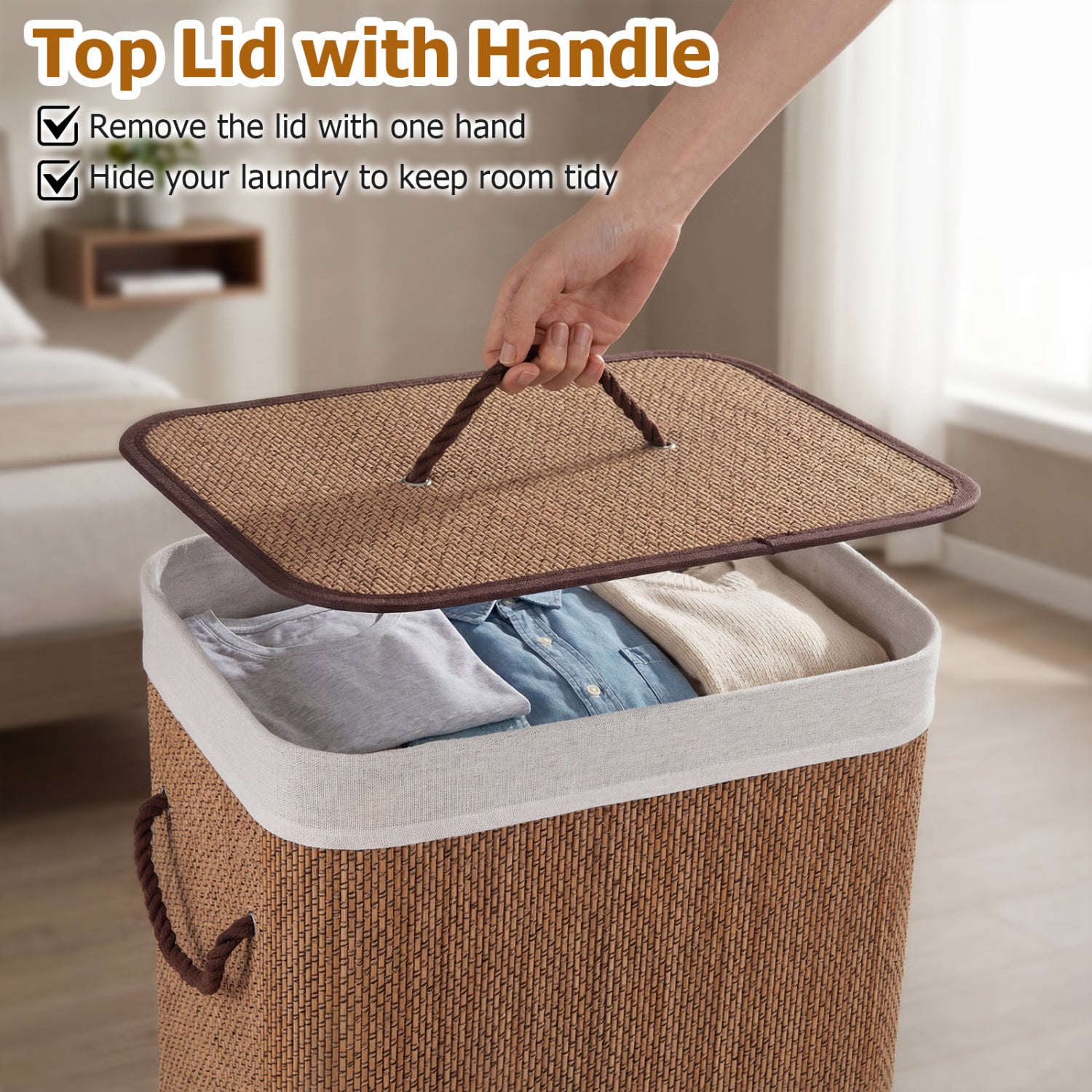 19 Gal Capacity Bamboo Clothes Hamper with Removable Liner and Portable Handles, Brown Laundry Baskets at Gallery Canada