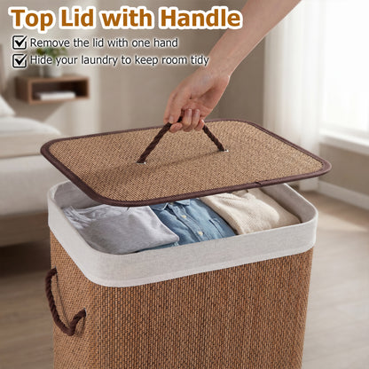 19 Gal Capacity Bamboo Clothes Hamper with Removable Liner and Portable Handles, Brown Laundry Baskets at Gallery Canada