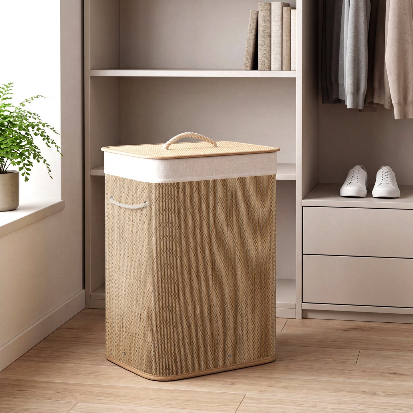 19 Gal Capacity Bamboo Clothes Hamper with Removable Liner and Portable Handles-Natrual, Natural Laundry Baskets at Gallery Canada