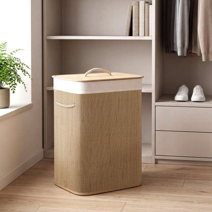 19 Gal Capacity Bamboo Clothes Hamper with Removable Liner and Portable Handles-Natrual, Natural Laundry Baskets at Gallery Canada