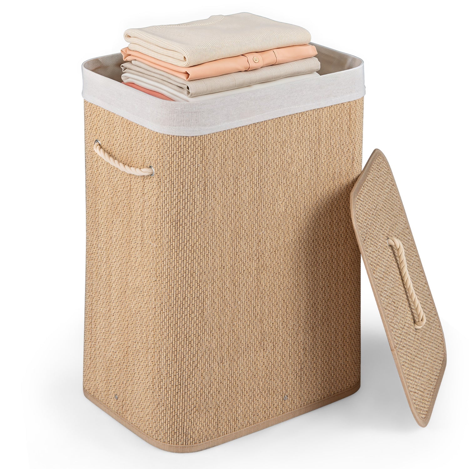 19 Gal Capacity Bamboo Clothes Hamper with Removable Liner and Portable Handles-Natrual, Natural Laundry Baskets Natural at Gallery Canada