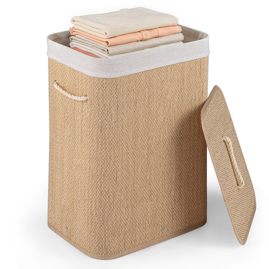 19 Gal Capacity Bamboo Clothes Hamper with Removable Liner and Portable Handles-Natrual, Natural Laundry Baskets Natural at Gallery Canada