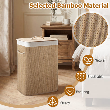 19 Gal Capacity Bamboo Clothes Hamper with Removable Liner and Portable Handles-Natrual, Natural Laundry Baskets at Gallery Canada