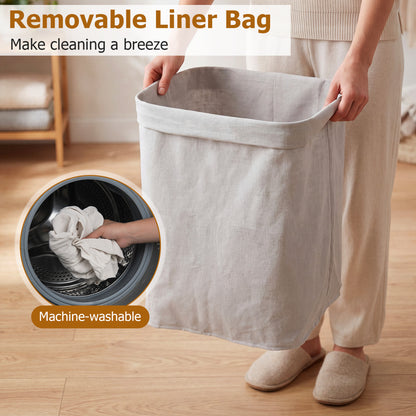 19 Gal Capacity Bamboo Clothes Hamper with Removable Liner and Portable Handles-Natrual, Natural Laundry Baskets at Gallery Canada
