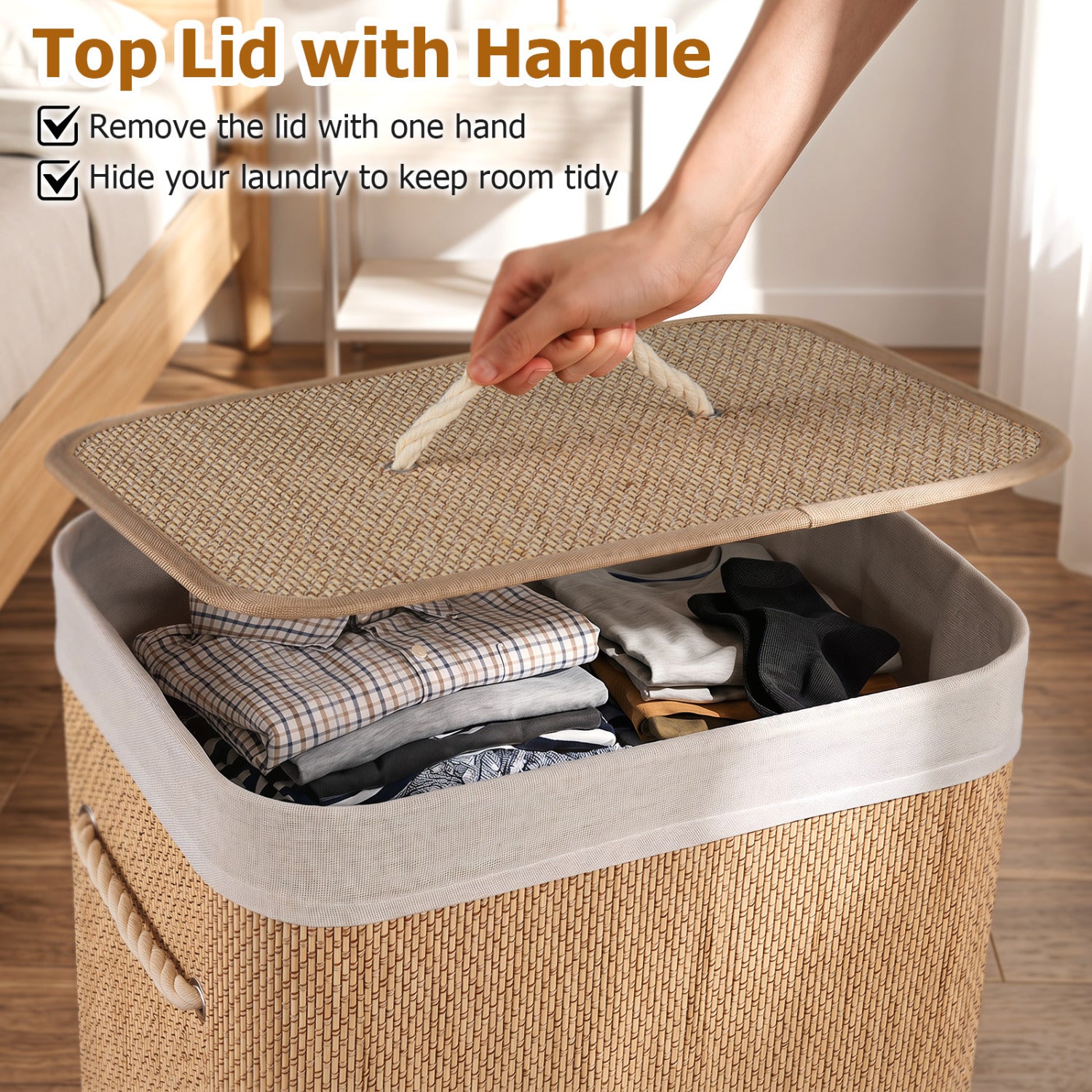 19 Gal Capacity Bamboo Clothes Hamper with Removable Liner and Portable Handles-Natrual, Natural Laundry Baskets at Gallery Canada
