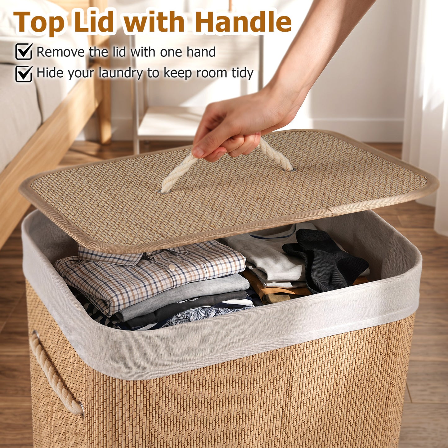 19 Gal Capacity Bamboo Clothes Hamper with Removable Liner and Portable Handles-Natrual, Natural Laundry Baskets at Gallery Canada