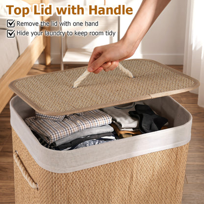 19 Gal Capacity Bamboo Clothes Hamper with Removable Liner and Portable Handles-Natrual, Natural Laundry Baskets at Gallery Canada