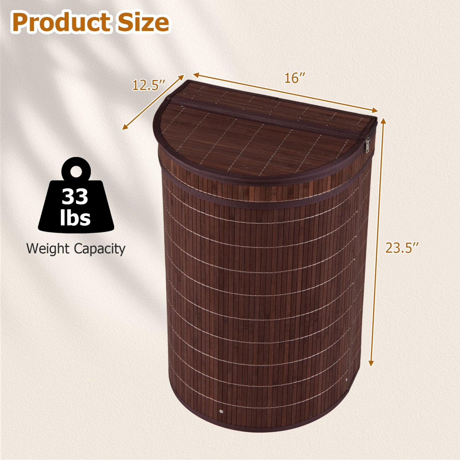 19 Gal Capacity Bamboo Laundry Hamper with Zippered Lid, Brown Laundry Baskets at Gallery Canada