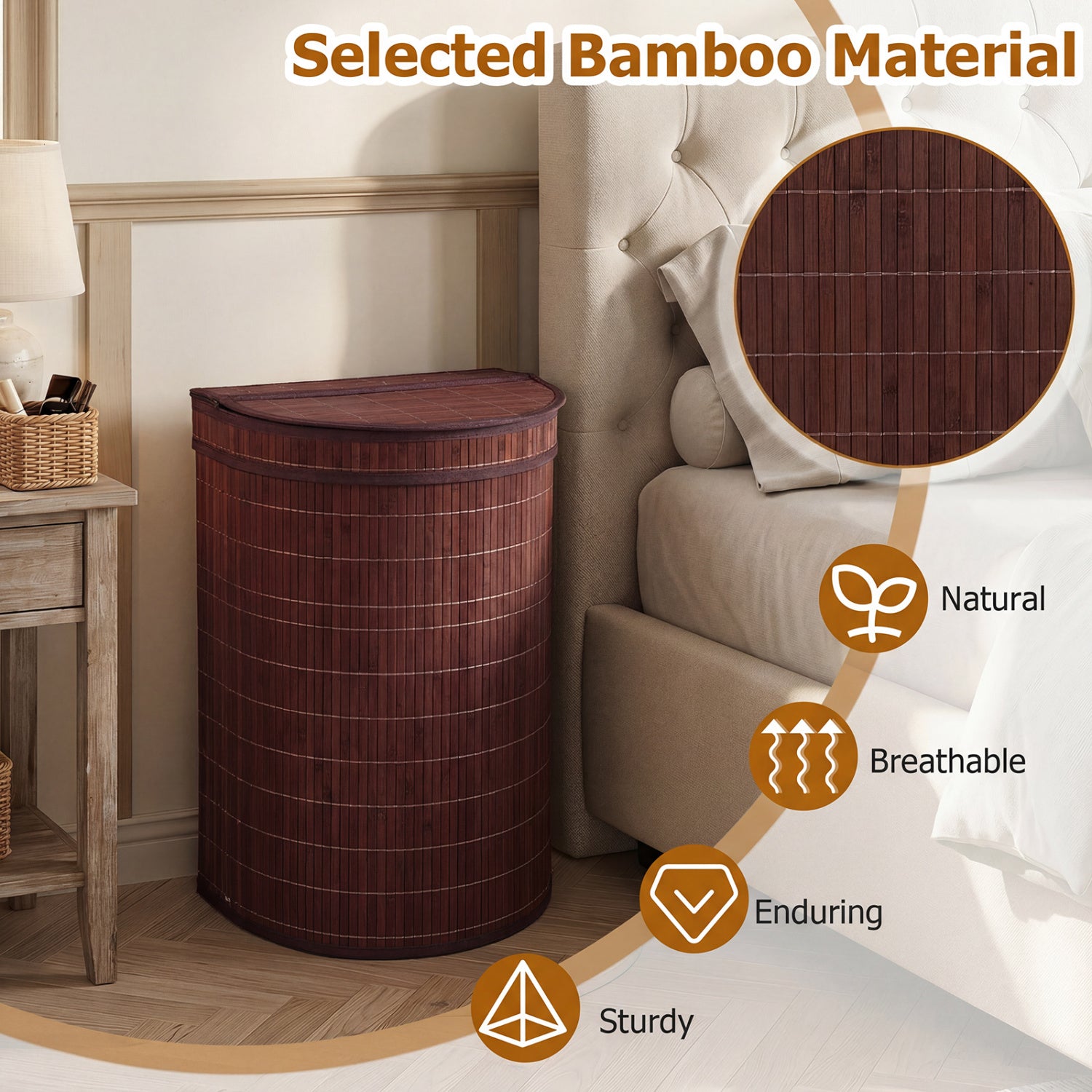 19 Gal Capacity Bamboo Laundry Hamper with Zippered Lid, Brown Laundry Baskets at Gallery Canada