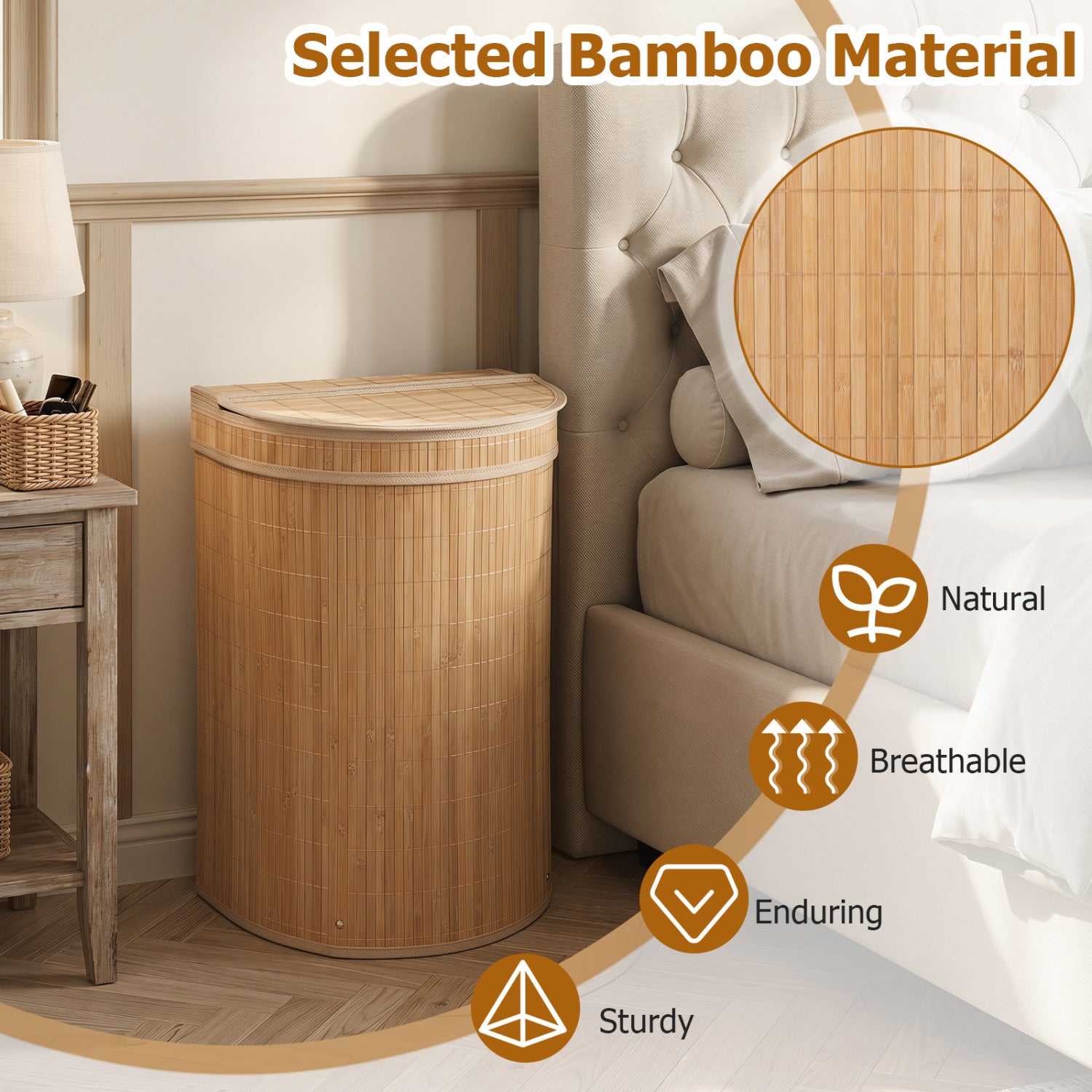 19 Gal Capacity Bamboo Laundry Hamper with Zippered Lid, Natural Laundry Baskets at Gallery Canada