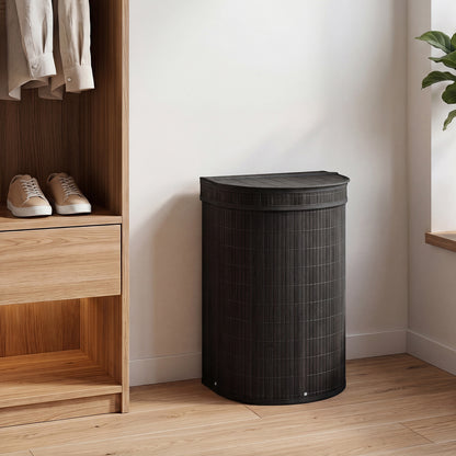 19 Gal Bamboo Laundry Hamper With Zippered Lid, Black