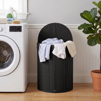 19 Gal Bamboo Laundry Hamper With Zippered Lid, Black