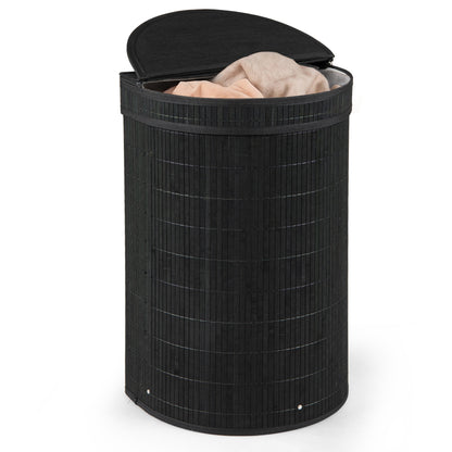 19 Gal Bamboo Laundry Hamper With Zippered Lid, Black