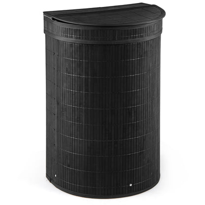 19 Gal Bamboo Laundry Hamper With Zippered Lid, Black