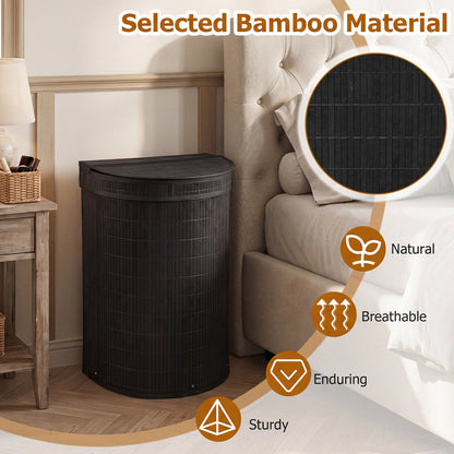 19 Gal Bamboo Laundry Hamper With Zippered Lid, Black