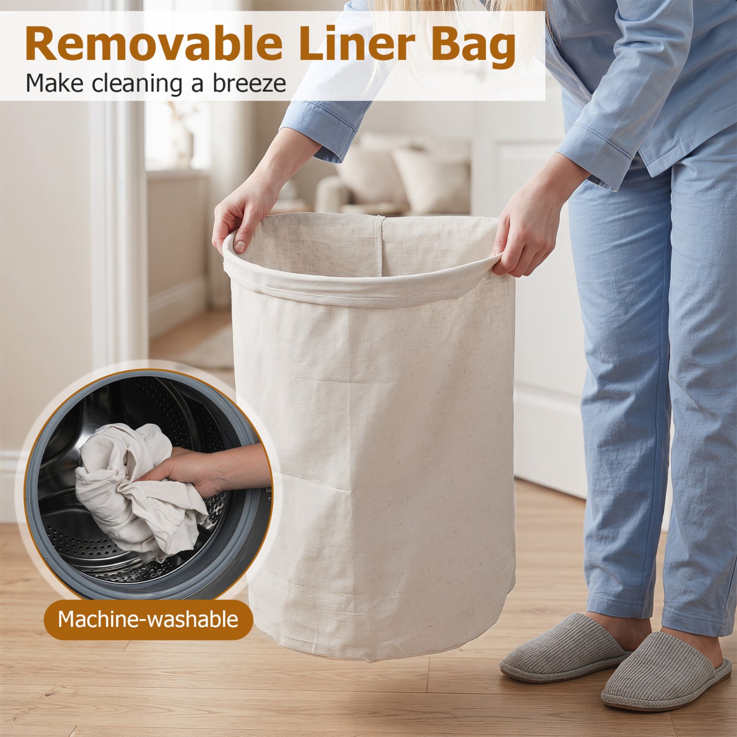 19 Gal Bamboo Laundry Hamper With Zippered Lid, Black