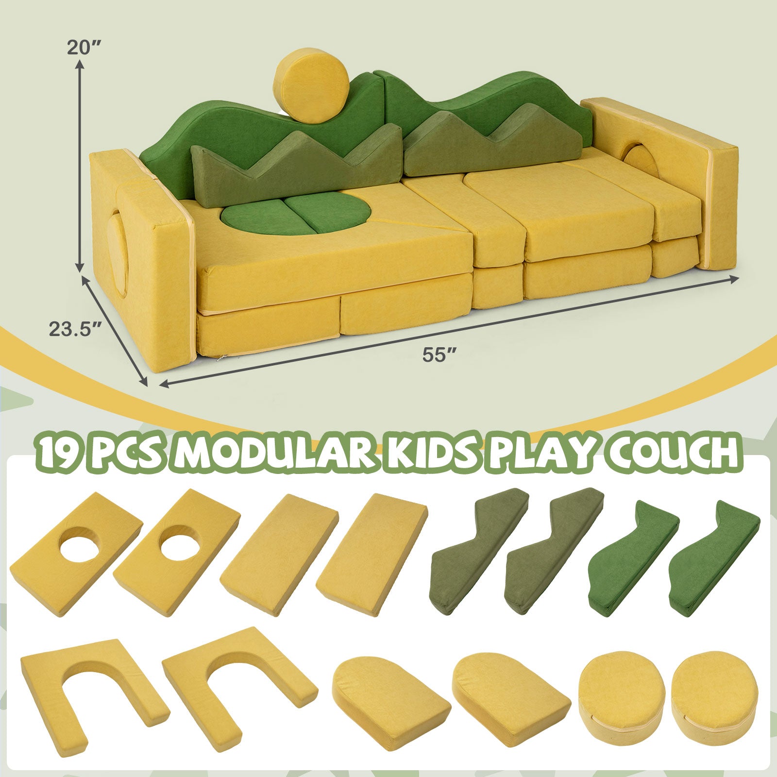 19 Pieces Modular Kids Play Couch for Inspiring Creativity Kids Chairs & Seating at Gallery Canada