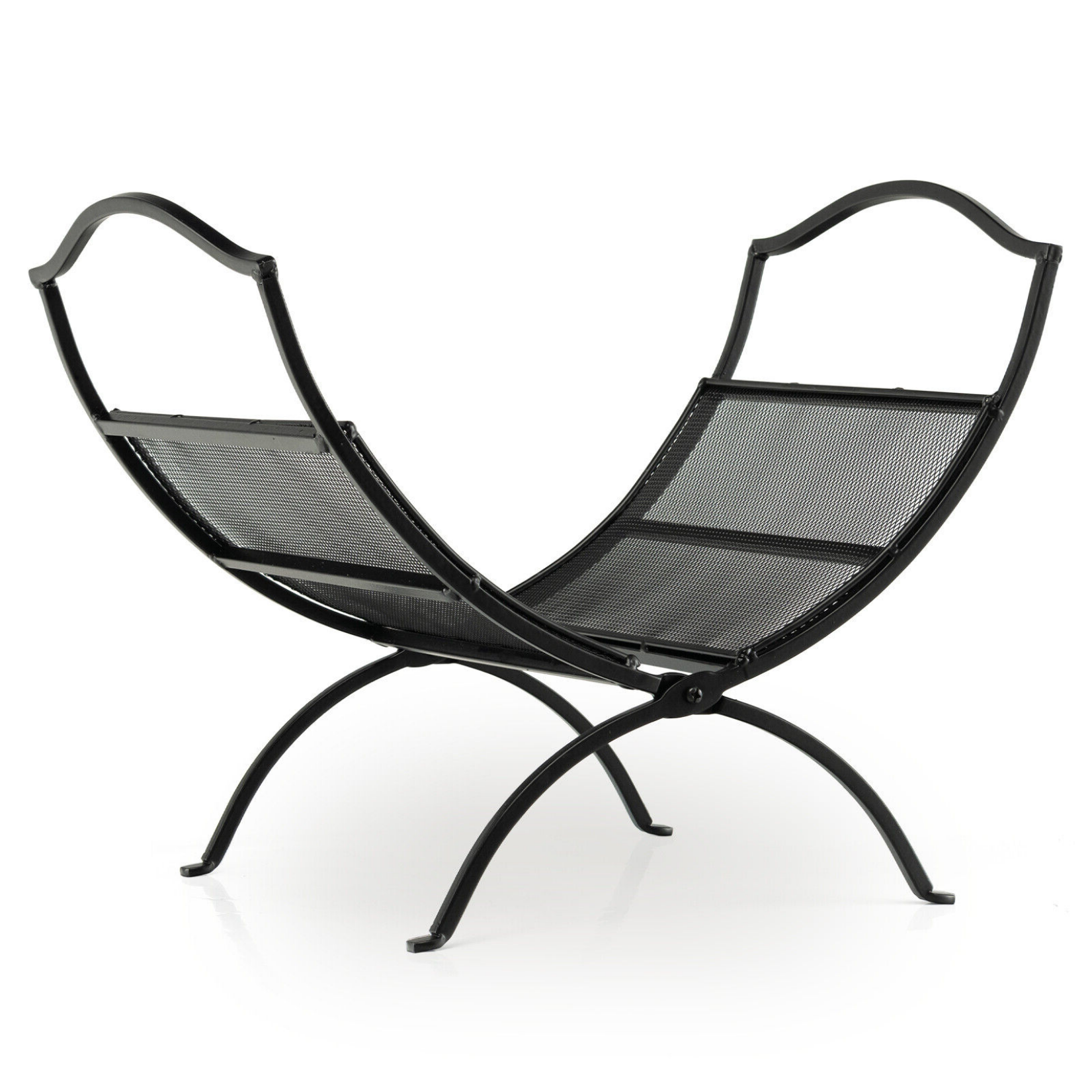 19 Inch Folding Fireplace Log Rack with Convenient Handle, Black Log Storage Black at Gallery Canada