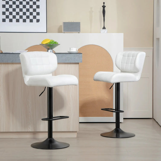 Swivel PU Leather Barstools, Set of 2, Adjustable with Footrest, White Bar Stools White at Gallery Canada