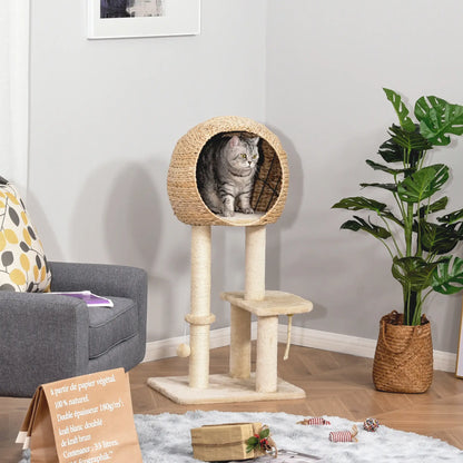 39" Cat Tree with Scratching Post, Condo, Plush Perch, Beige Cat Trees at Gallery Canada