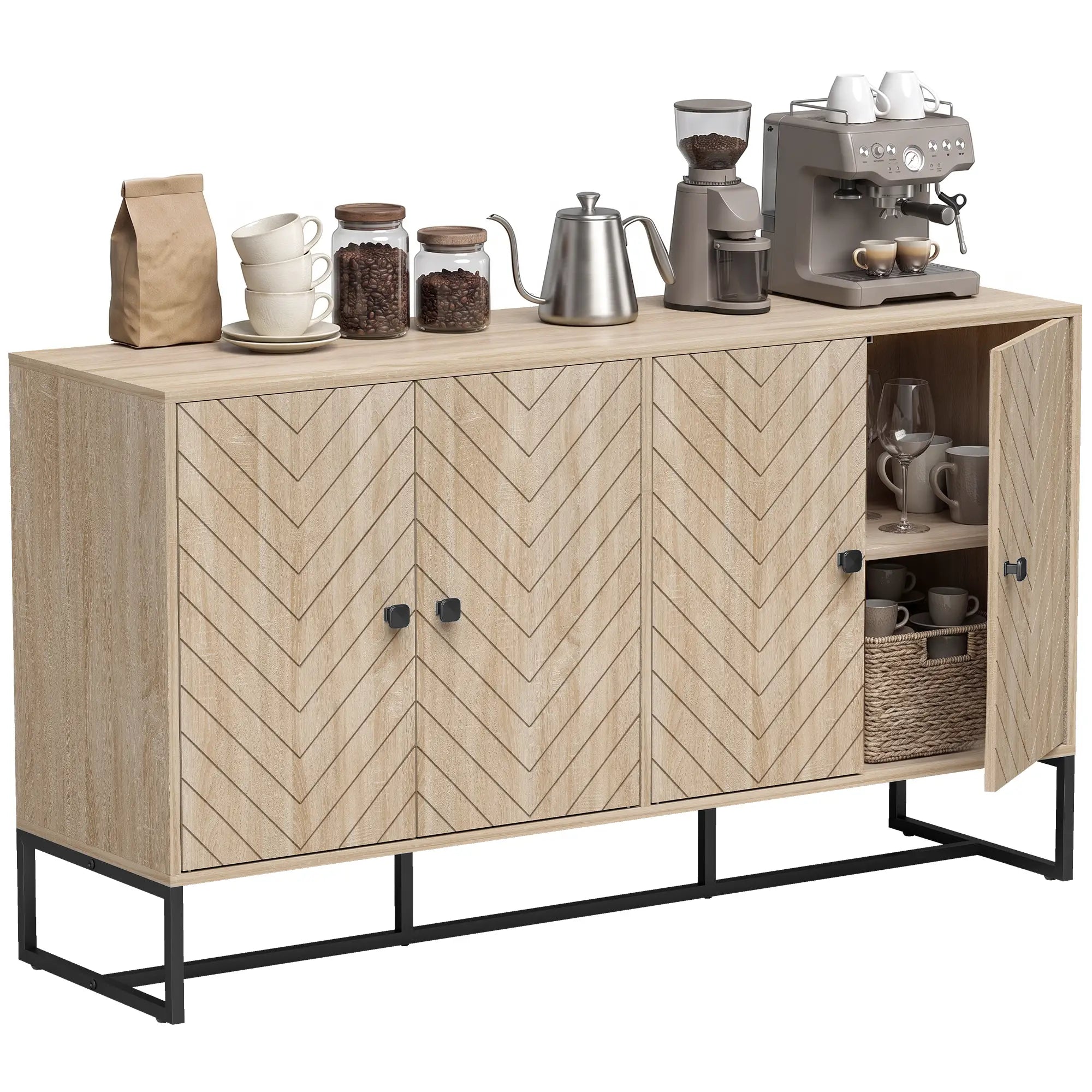 Sideboard Buffet Cabinet, 2 Adjustable Shelves, Steel Base, Oak Storage Cabinets at Gallery Canada