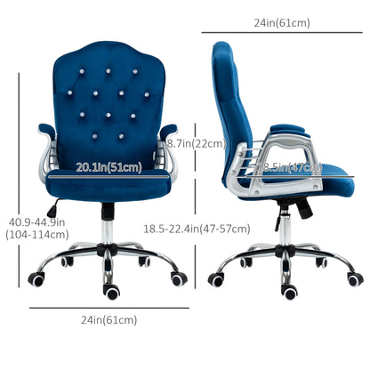 Velvet Office Chair, Button Tufted, Swivel Wheels, Adjustable Height, Blue Executive & Manager Chairs at Gallery Canada