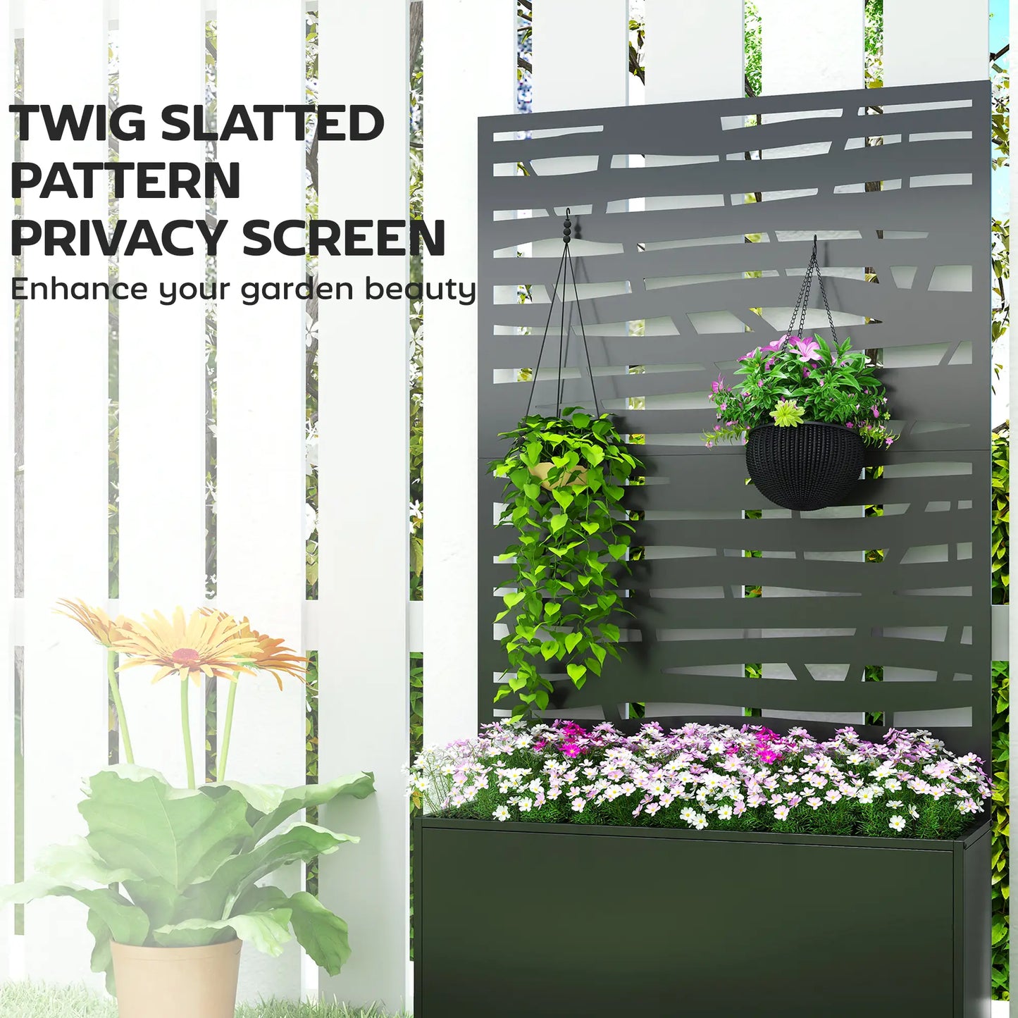 Metal Planter Box With Trellis, Raised Garden Bed With Privacy Screen