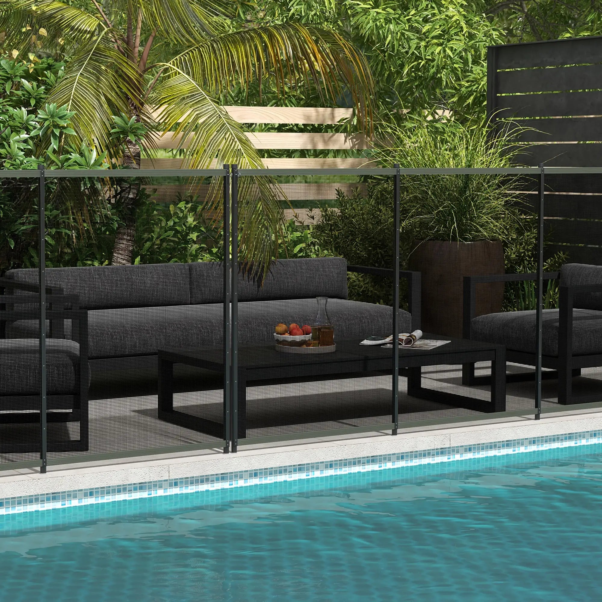4 Panel Swimming Pool Fence, Aluminum Rustproof, 4' x 12', Black Garden Fences at Gallery Canada