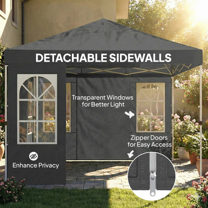 9.6 x 9.6 ft Pop Up Canopy Tent With 4 Sidewalls, UPF 50+, Dark Grey Pop Up Canopies at Gallery Canada